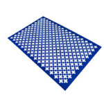 Blue cross-hole perforated plate on a white background (45-degree angle)